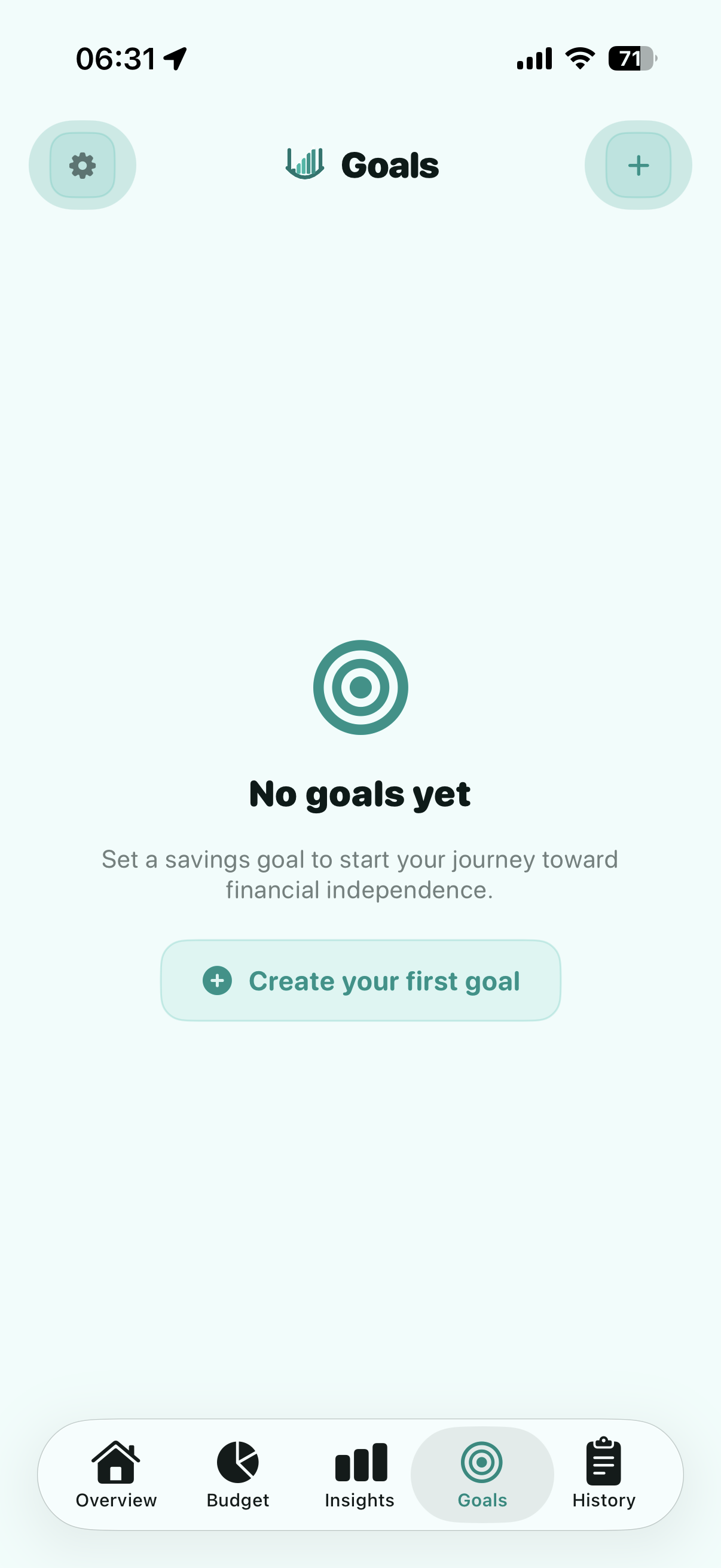 Goals screen