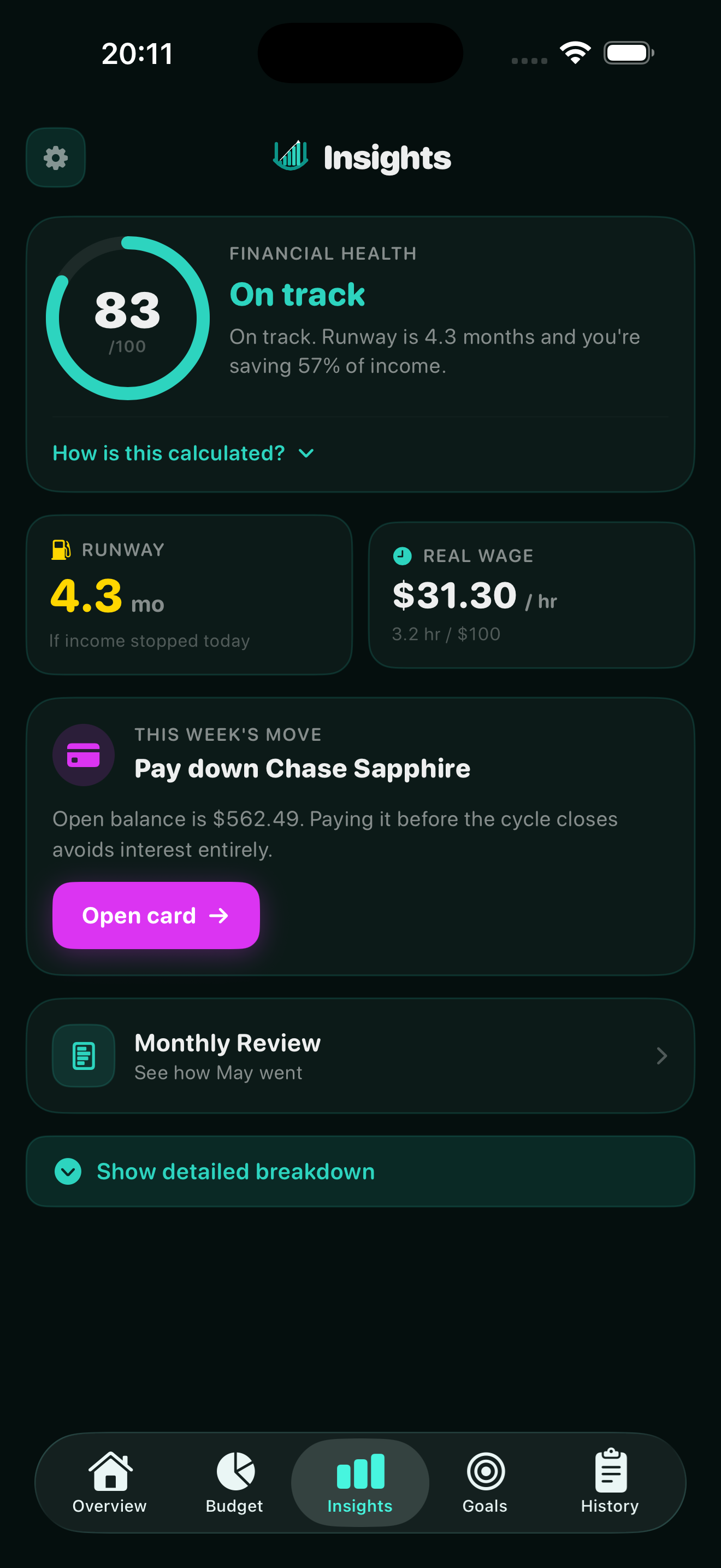 Insights screen